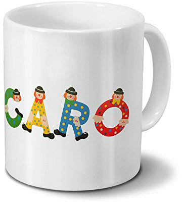 printplanet Tasse mit Namen Caro - Motiv Holzbuchstaben - Namenstasse, Kaffeebecher, Mug, Becher, Kaffeetasse - Farbe Weiß
