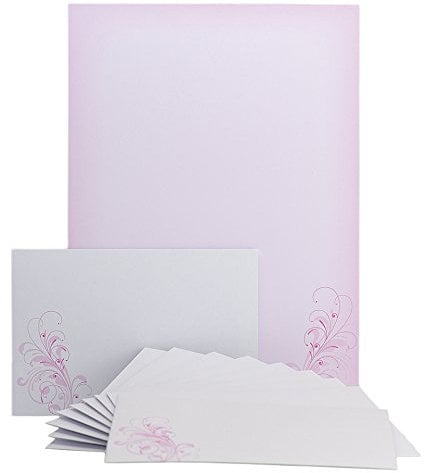 Briefpapier-Set Neutral rosa DS102 – 10 Blatt Designpapier, 10 Umschläge B6 mit Motiv bedruckt – Hochwertiges Motivpapier, Brief, Jubiläum, Einladung, Geburtstag, Liebesbrief – DIN A4, 90 g/m²