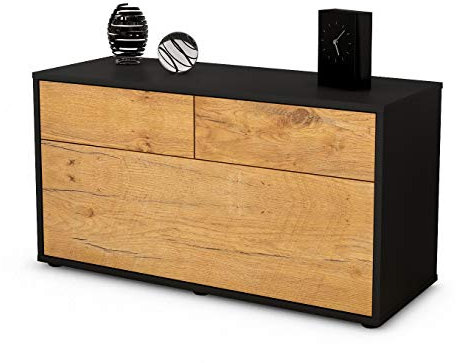 Stil.Zeit TV Schrank Lowboard Agnese, Korpus anthrazit matt, Front Holz Design Eiche (92x49x35cm), Push to Open Technik & Leichtlaufschienen