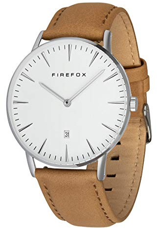 FIREFOX Damenuhr Herren- Armbanduhr Passion analog Quarz Edelstahl Lederarmband braun Zifferblatt weiß 5 ATM wasserdicht FFPL02-193