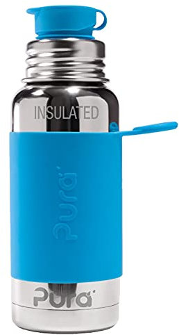 Pura Sport Edelstahl Isolierflasche 473ml mit Silikon Klappdeckel (plastikfrei, ungiftig, BPA frei)