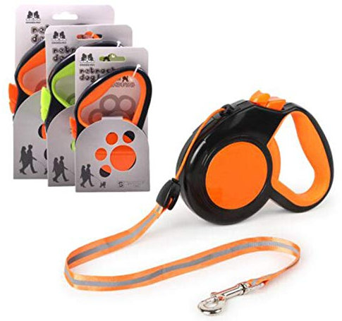 OUUD Crasy Shop Refective Dog Lead Retractable Dog Leash 8M/26 Feet for Small Medium Large Dogs Up to 50 KG,One-Handed Brake,Pause(Dog Waste Dispenser and Bag included) (5M)