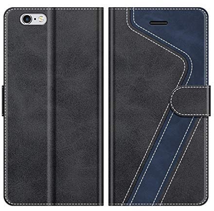 MOBESV Flip Wallet Case for iPhone 6S Plus/iPhone 6 Plus Phone Case, Black/Dark Blue