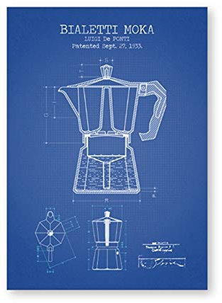 HSFFBHFBH Wandkunst Leinwand Malerei Kaffeekanne Poster und Drucke Bialetti Moka Poster Kaffee Blaupause Kunst Bild KitchenDecor 50x70cm (19.7x27.6) Kein Rahmen