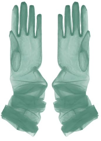 iEFiEL Damen Tüll Handschuhe Braut Lange/Kurze Handschuhe Fäustlinge Transparent Vollfinger Armstulpen Hochzeit Cocktail Party Accessoires A Hell Grün Einheitsgröße
