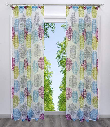 BAILEY JO Gardinen mit Kreis-Motiven Druck Design Gardinenschals Vorhang Transparent Voile Vorhänge 1Stück (BxH 140x245cm, Bunt mit Kräuselband)