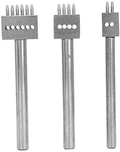 Juego de 3 Herramientas de Punzón para Cuero, Cincel de Espaciado 4mm, para Costura Artesanal
