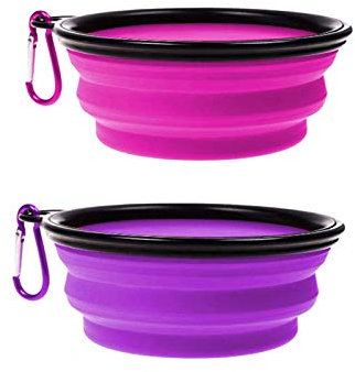 Collapsible Dog Bowl Foldable Expandable Cup Dish for Pet Dogs and Cats Pink Purple 2 Pack