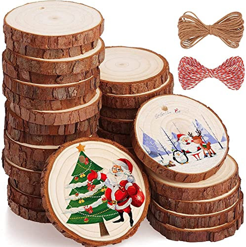 XINGGANG Holzscheiben 38 Stücke Holz Log Scheiben 7-8cm mit Loch Unvollendete Holzkreise für DIY Handwerk Holz-Scheiben Hochzeit Mittelstücke Weihnach