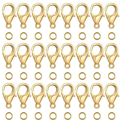 Grevosea 300PCS Lobster Claw Clasps with Open Jump Rings 12mm Metal Lobster Clasps for DIY Craft Bracelet Jewelry Making (Gold, Clasp: 12x7mm+Ring:5mm)