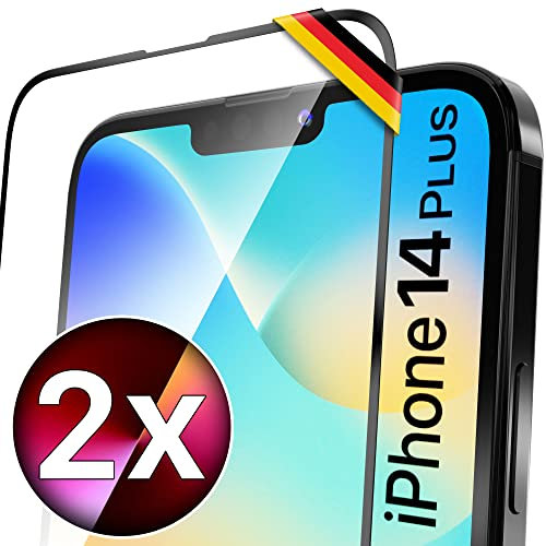 UTECTION 2X Full Screen Schutzglas für iPhone 14 Plus | Perfekte Passform vom Deutschen Anbieter | Kinderleichte Anbringung > Keine Blasenbildung, ultimative Glashärte für Langzeitschutz