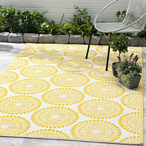FAB HAB Outdoor-Teppich - wetterfest, farbecht, wendbar - recycelter Premium-Kunststoff - gestreift - Terrasse, Balkon, Garten - Kunststoffteppich Rio - Yellow, 120x180 cm