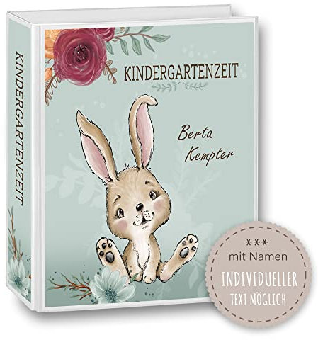 Kindergarten Ordner personalisiert mit Namen und Wunschtext Foresto Hase A4 - Meine Kindergartenzeit Kindergartenordner Portfolioordner Sammelordner Waldtiere Junge Mädchen