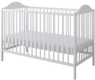 kiki design Babybett Gitterbett mit Matratze 60x120 höhenverstellbar und herausnehmbare Sprossen,3-stufige Verstellung, Kiefernholz, Babybett für Mädchen und Junge, Weiß