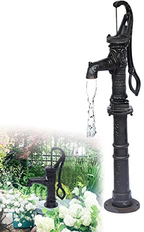 BOSUGE 19 Fuß Handbrunnenpumpe, mit Ständer, manuelle Wassertransferpumpe aus Edelstahl, Jet-Shake-Grundwasser-Saugpumpen, Handpresse für den Hausgarten, Hof (Schwarz)