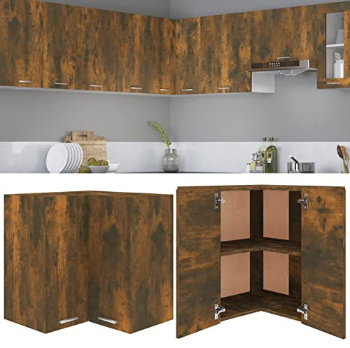 ZEYUAN Eck-Hängeschrank, Kitchen Wall Cabinet, Küchenschrank, Küchenhängeschränke, Wandschrank Küche, Räuchereiche 57x57x60 cm Holzwerkstoff