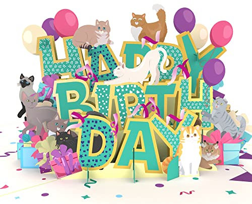 MOKIO® Pop-Up Karte – Happy Birthday Katzen – 3D Grußkarte mit Katzenmotiv zum Geburtstag, Geburtstagskarte mit Katze