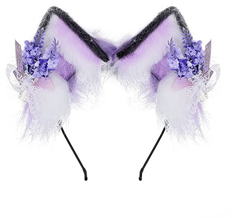 VIGVAN Kawaii Fuchs Katzen Ohren Haarband Haarnadel Katzen Cosplay (F Lila Weiß Haarband)