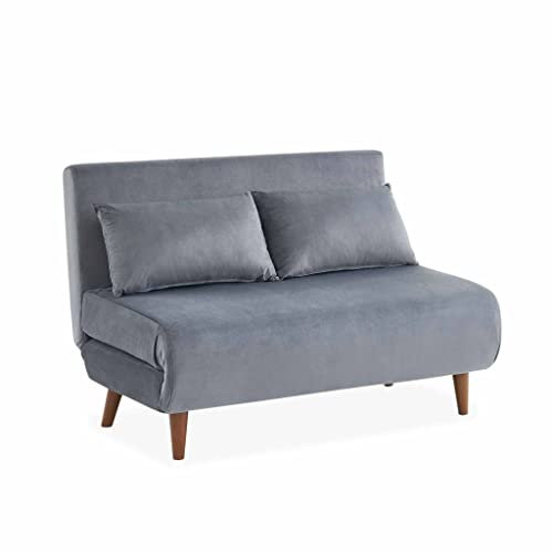 Sofa Dunkelgrau mit Bettfunktion 2 Sitzer - Guesta - Holzfüße, Sitzbank, verstellbare Rückenlehne