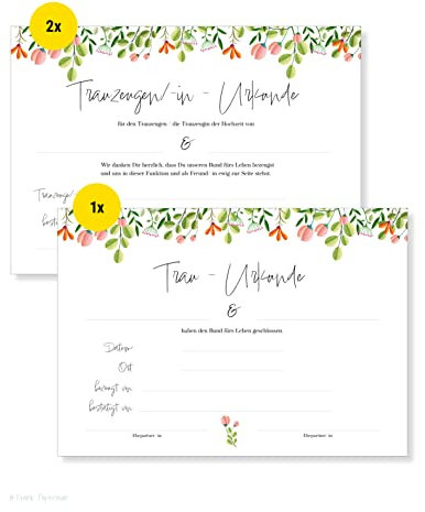 Frank Paperman® | 2x Urkunde Trauzeuge + 1x Ehepaar | 3er Set | florales Design | Karte Hochzeit | Vordruck im DIN-A4-Format | orginelle Hochzeitsgeschenke | danke Trauzeuge | Hochzeit Überraschung