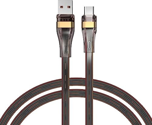 GELRHONR 100W USB a USB C Cable, 5A Transparente de silicona suave Tipo-C Super carga rápida reforzada SR y cable plano de apoyo QC (1)