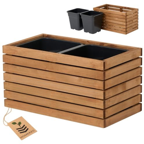 HOMERZO Jardinière pour l'intérieur et l'extérieur - En bois avec insert en plastique - 18 l - Pot de fleurs carré pour balcon ou terrasse (67 x 36 cm x 35 cm)