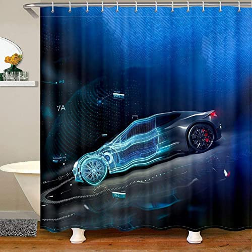 INAAYO 3D Duschvorhang 120x200 Auto Duschvorhänge Antischimmel Wasserdicht Badevorhang Auto Duschrollo für Badewanne Dusche Shower Curtains, 8 Duschvorhang Ringe