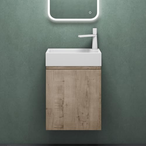 Mai & Mai Ensemble de Meuble de Salle de Bain Meuble sous Lavabo Suspendu Chêne Blanc Clair 46x26x63cm avec Vasque PS02