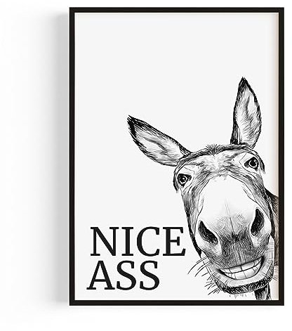 PULSE of HOME Badezimmer Deko Bilder – Hochwertiger Kunstdruck für Deine Wanddeko – Nice Ass Esel A4 (21 x 29,7 cm) – Made in Germany – Ohne Rahmen