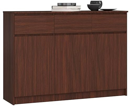 AKORD Kommode K 140 cm | 3 Schubladen und 3 Türen | für das Wohnzimmer Schlafzimmer Schrank Büro Arbeitszimmer | Modernes Funktionales Design | Schichtstoffplatte 16 mm Farbe Wenge