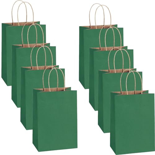 30 Stück Papiertüten Dunkelgrün mit Henkel Geschenktüten Klein mit Henkel,Papiertüten 15X8X21cm,Henkeltüten Papier Papiertüten Weihnachten Tüten Papier für Hochzeitsfeier,Einkaufstüten und Geburtstags