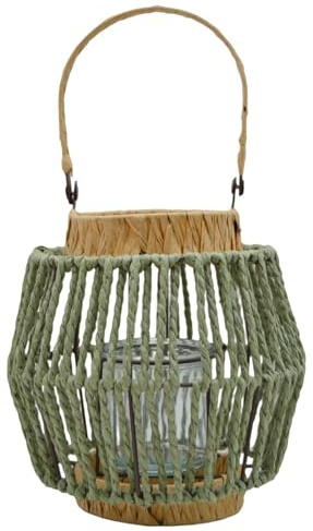 Laterne Metall Windlicht Glas Papier Grün Braun Natur Hängedeko Deko 20 cm