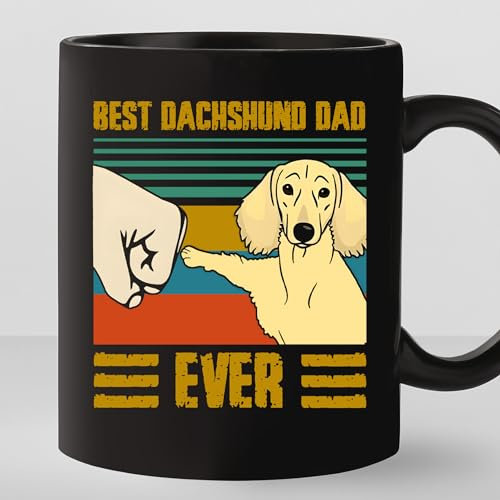 TODOLIA - Taza de café de 11 onzas, taza de café con texto en inglés Best Dachshund Dad Ever, taza de café de perro salchicha, taza de regalo para dueño de perro salchicha, regalo de papá salchicha,