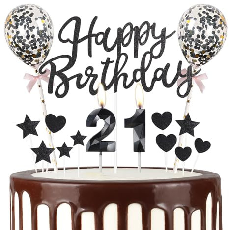 mciskin Black 21st Birthday Decorations for Girl Boy,3D Number 21 Candle for Cake,Black Cake Toppers for Girl Boy,Glitter Happy 21st Birthday Cake Toppers for Party Decorations Supplies