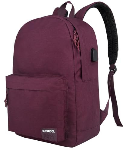 SUPACOOL Leichter Casual Laptop Rucksack mit Laptop Fach 15,6 Zoll für Männer und Frauen, Rucksack für College(Burgund)