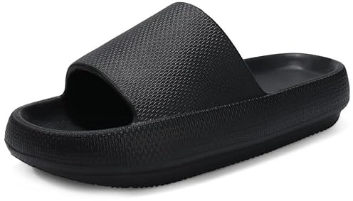Misolin Ciabatte Donna Estive Nuvola Pantofole Uomo Doccia Sandali Comode Piscina Spiaggia Antisudore Slide Antiscivolo Scarpe da casa Interni ed Esterni,Nero 40/41 EU