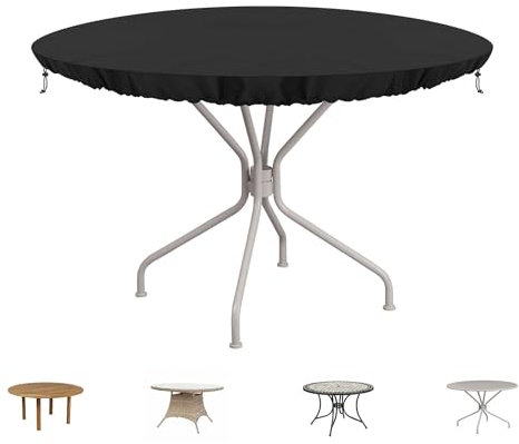SIMPHAUS Housse de Plateau Table Housse Table Ronde Exterieur Housse Protection Table Ronde de Jardin Exterieur Impermeable Housse de Protection pour Mobilier Anti-UV 420D Tissu Oxford Ø132x10cm