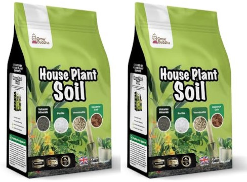 Grow Buddha Houseplant Soil - Natural Indoor Houseplant Potting Compost Mix - Enriched with Special Nutrients - for Indoor Plants - Healthy Indoor Plant Soil (2L) - Pack of 2