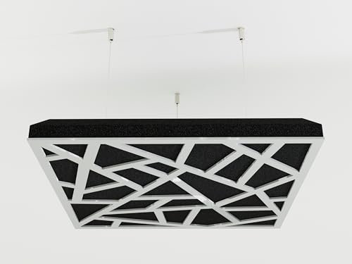 4er-Pack – Abgehängtes Decken-Akustikpaneel (Wolken-Design) mit Befestigungsset | 50x50x5cm | Schallabsorption und Diffusion | Akustikbehandlung | Farbe: [SKYROSS | Weiß glänzender Kunststoff]