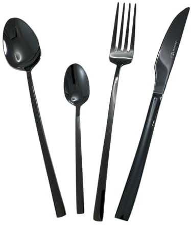Lebrun Couverts Amandine - Ménagère 16 pièces - Service de table pour 4 personnes - lot de 4 cuillères à soupe,4 cuillères à café,4 fourchettes, 4 couteaux de table - Design moderne - Marque Française