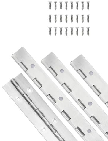 EYSOLD 4PCS 6Inch Classic Silvery Stainless Steel Piano Hinges, 0.05 Thickness, 1.2 Open Width, Includes 24 Screws