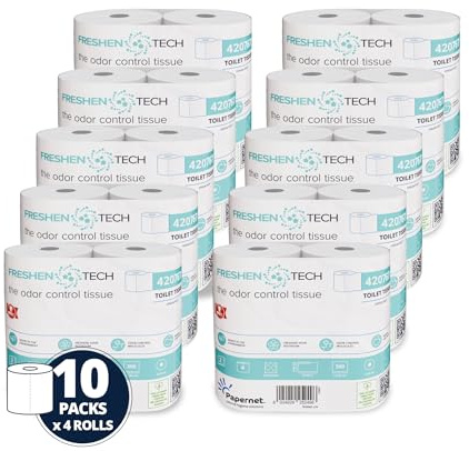 Papernet Freshen Tech, 40 Rolls of Toilet Paper, 3-Ply | (420767), Rolls made of Pure Cellulose, Feeling of Freshness and Cleanliness, 160 Sheets per Roll, White, Made in the UK
