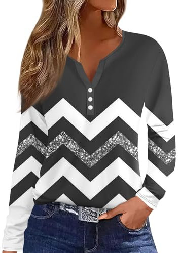 Blusen & Tuniken Für Damen V-Ausschnitt Farbverlauf Ausgefallene Shirt Longsleeve Blusenshirt Mit Knopfleiste Frauen Boho Tops Elegant Oberteile Casual Longshirt Langarmshirts (3-Multicolor,M)