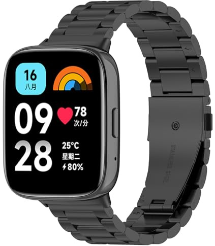 Metallarmband Kompatibel mit Xiaomi Redmi Watch 3 Active Smartwatch Dreifach Edelstahl Armband, Wasserdicht Ersatz Uhrenarmbänder Sport Armbänder Uhrenarmband