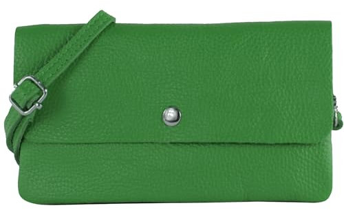 modamoda de - T257 - Echtleder Umhängetasche Small made in Italy, Farbe:Blattgrün