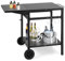 SPOTRAVEL Outdoor Grill Dining Cart, Movable Pizza Oven Serving Trolley with Foldable Side Table, Hooks & Wheels, Portable BBQ Cart Food Prep Table for Garden Backyard Patio