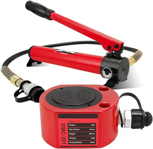 30 Ton Hydraulic Ram Jack + 10000psi Cp-180 Hand Pump, Stroke 14mm And ZG3/8 Thread, Low Profile Hydraulic Cylinder Ram Jack Kit For Machinery Shipbuilding,With Pump