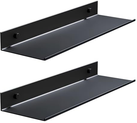 Dokeno Wandregal Metall, Schweberegal Schwarz 40 cm 2 Stück, Duschablage Ohne Bohren, Bilderleiste Bücherregal Wand Hängend, Schwimmende Regale zur Aufbewahrung für Zimmer, Büro, Bad, Küche