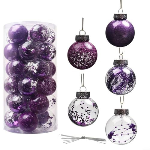 CNANRNANC 6 cm Große Weihnachtskugeln - 30 Funkelnde Kugeln aus Kunststoff für Weihnachtsschmuck und Weihnachtsbaumbehang (Lila)