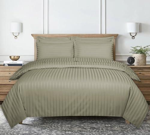 Duvet Cover Stripe Satin Single, Beige Reversible Soft Microfiber | Home Gadgets World Duvet Set Reversible Stripes Satin Single Brushed Microfiber Satin Stripe Bedding Set with Pillowcases